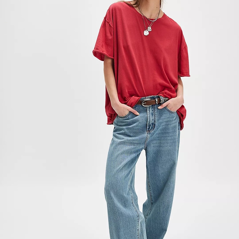 Free People Red Short Sleeve Tee